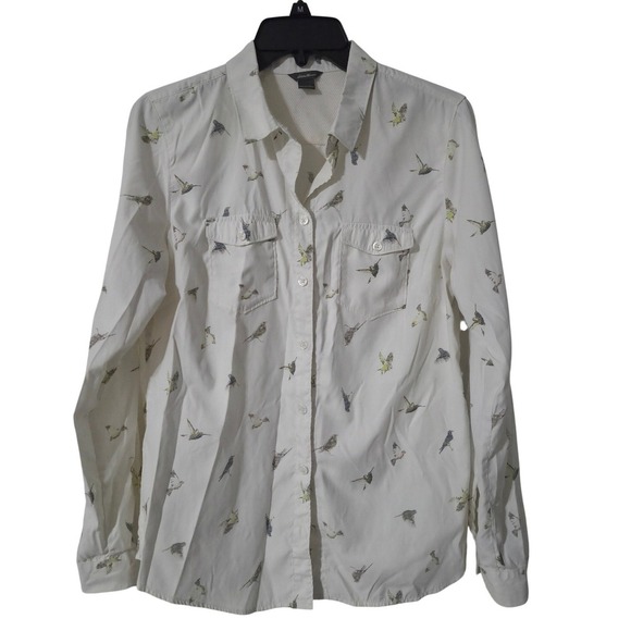 Eddie Bauer Tops - Eddie Bauer Womens Long Sleeve Button Down Shirt White Bird Print Size M